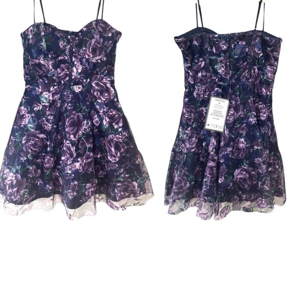 TRIXXI PURPLE FLORAL CORSET MESH FIT FLARE PARTY DRESS SZ. 9 MEDIUM NWT - Picture 4 of 5